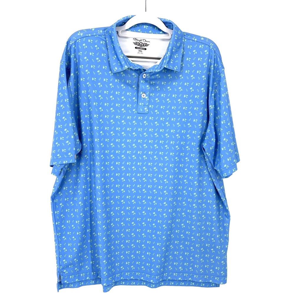 Straight‎ Down Polo Shirt Mens XXL Blue Palm Pineapple Golf Club Chatham Hills